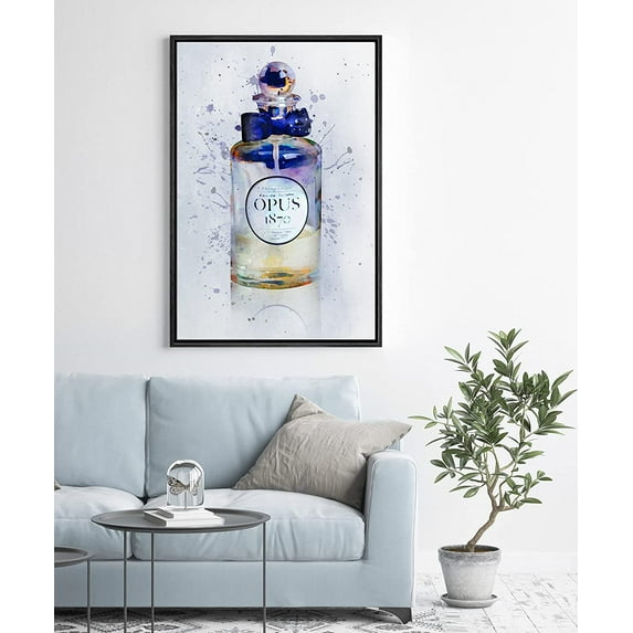 PixonSign Framed Wall Art Print Set Purple & Yellow Paint Splatter Perfume Bottle Floral Fashion Mixed Media Modern Art Glam Closeup Fun Ultra for Living Room, Bedroom, Office - 24"x36" Black