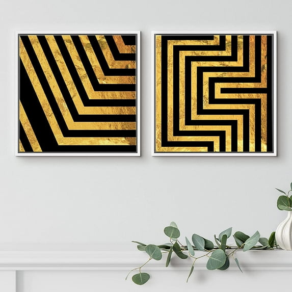 PixonSign Framed Wall Art Print Set Red and Blue Illusion Squares Abstract Shapes Digital Art Modern Art Chic Colorful Multicolor Ultra for Living Room, Bedroom, Office - 24"x24"x2 White