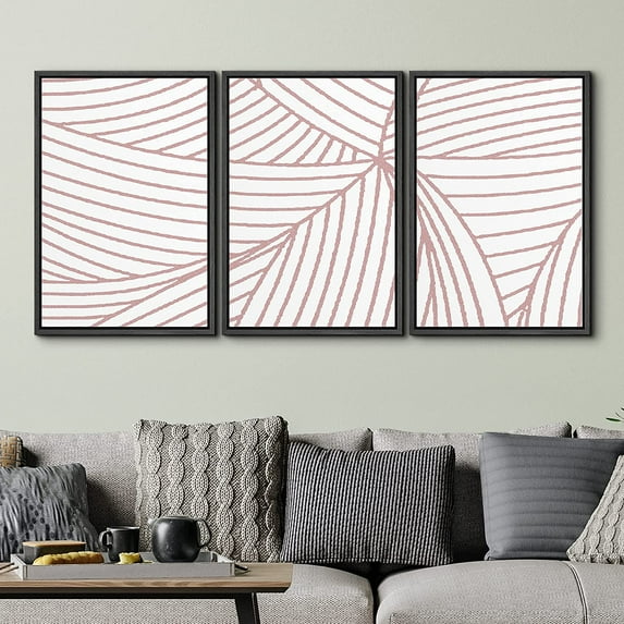 PixonSign Framed Wall Art Print Set Red & White Curved Line Pattern Abstract Shapes Illustrations Modern Art Chic Relax/Calm Multicolor Pastel for Living Room, Bedroom, Office - 16"x24"x3 Black
