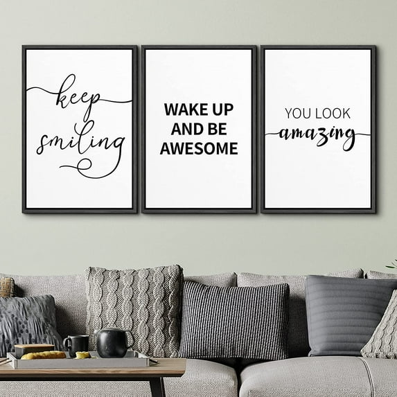 PixonSign Framed Wall Art Print Set Stay True Word Art Inspirational Motivation Typography Modern Art Chic Expressive Cool Black and White for Living Room, Bedroom, Office - 16"x24"x3 Black