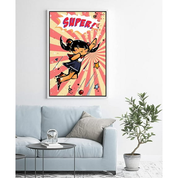 PixonSign Framed Wall Art Print Set Super Comic Book Manga Girl Inspirational Motivation Drawings Pop Art Glam Portrait Fun Multicolor Ultra for Living Room, Bedroom, Office - 24"x36" White