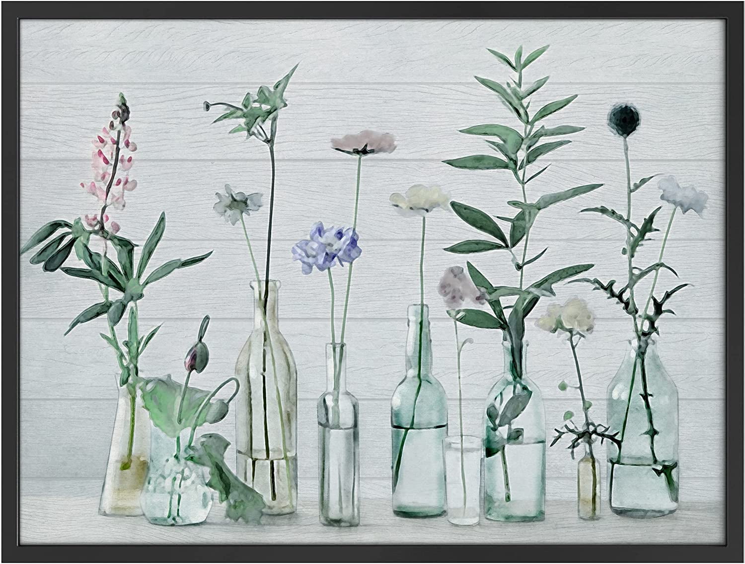 PixonSign Framed Wall Art Print Vase Flowers on Wood Texture Botanical ...