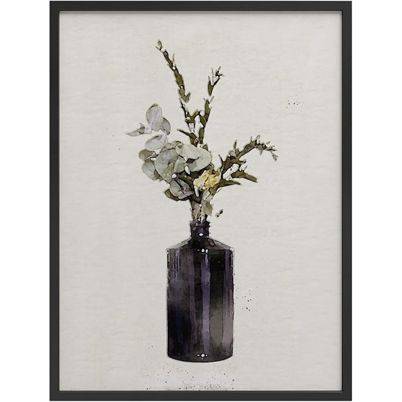 PixonSign Framed Wall Art Print White Tulips in Purple Vase Nature Plants Illustrations Modern Art Modern Group Relax/Calm Multicolor Pastel for Living Room, Bedroom, Office - 12"x16" BLACK