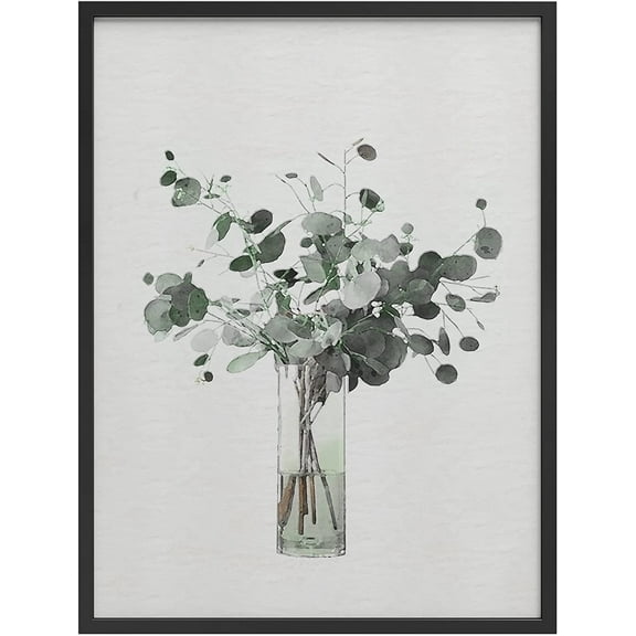 PixonSign Framed Wall Art Print Wood Texture Green Stem Bunch in Vase Nature Plants Illustrations Modern Art Modern Group Relax/Calm Multicolor Pastel for Living Room, Bedroom, Office - 12"x16" BLACK