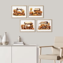 PixonSign Framed Wall Art Pumpkin Stall, Set of 4 Village House Celebrations & Holidays Wall Decor Arts, Farmhouse Wall Décor, Adhesive Canvas Poster, Modern Home Artwork - 11"x14" Natural