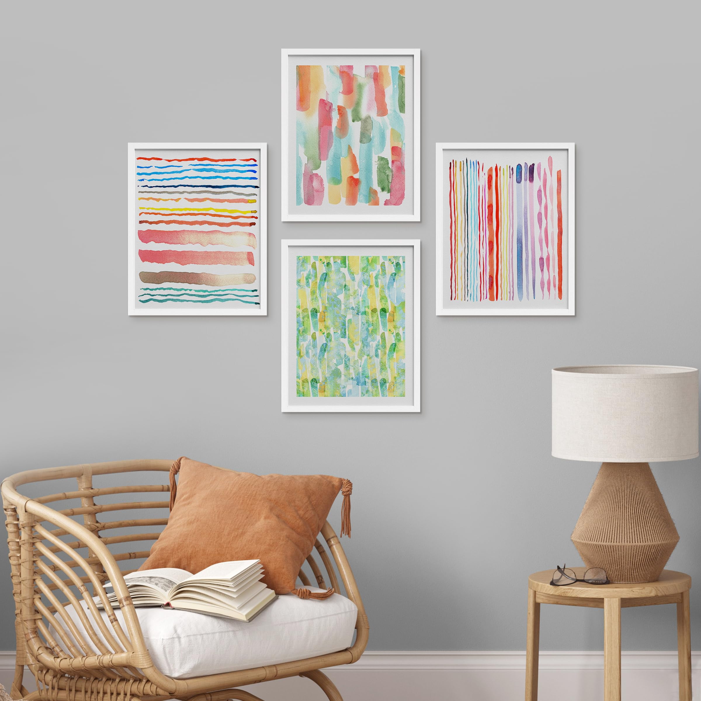 PixonSign Framed Wall Art Rainbow Pastel Paint Stroke Collage Prints ...