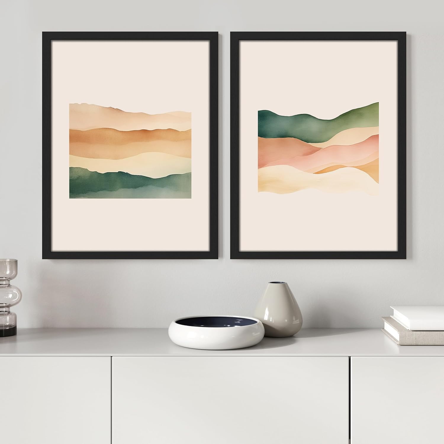 PixonSign Framed Wall Art Rolling Hills in Pastel Tones Posters, Set of ...