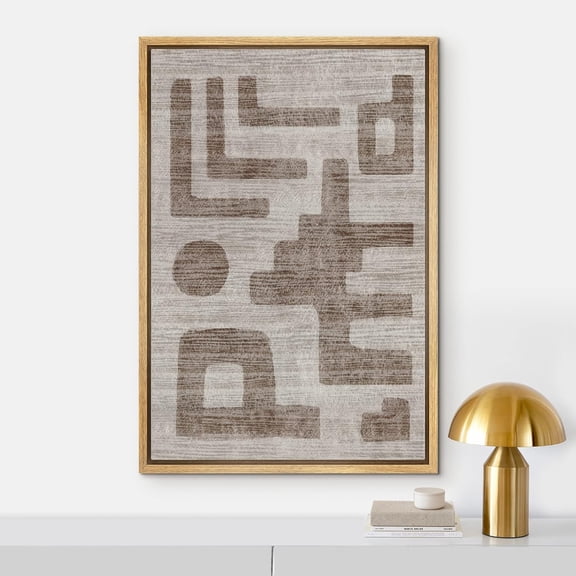 PixonSign Framed Wall Art Rustic Brown & Gray Polygon Collage Abstract Paintings Minimalism Modern Art Decorative Contemporary Canvas Prints Fine Art for Rooms - 16"x24"x3 Natural