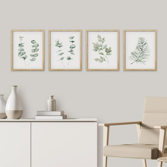 PixonSign Framed Wall Art, Sage Green Wildflower Forest Plant Posters, Set of 4 Floral Botanical Print Wall Decor Prints, Nature Wilderness Wall Décor for Living Room, Bedroom - 11"x14" Natural