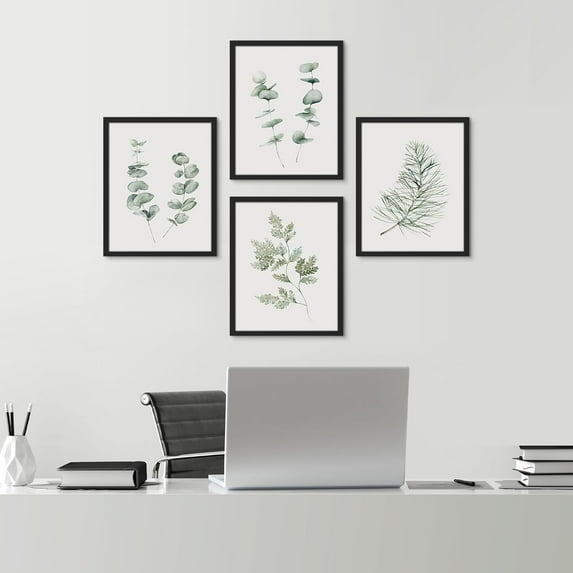 PixonSign Framed Wall Art, Sage Green Wildflower Forest Plant Posters, Set of 4 Floral Botanical Print Wall Decor Prints, Nature Wilderness Wall Décor for Living Room, Bedroom - 11"x14" Black