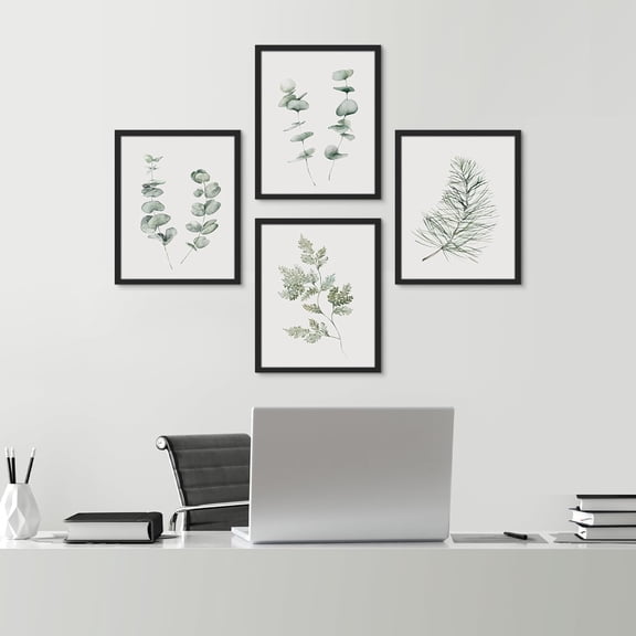 PixonSign Framed Wall Art, Sage Green Wildflower Forest Plant Posters, Set of 4 Floral Botanical Print Wall Decor Prints, Nature Wilderness Wall Décor for Living Room, Bedroom - 12"x16" Black