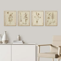 PixonSign Framed Wall Art Sepia Vintage Classic Flower Art, Set of 4 Collage Floral Wall Decor Prints, Nature Wildeflowers Wall Décor, Plants Rustic Vintage Posters for Home - 8"x10" Natural