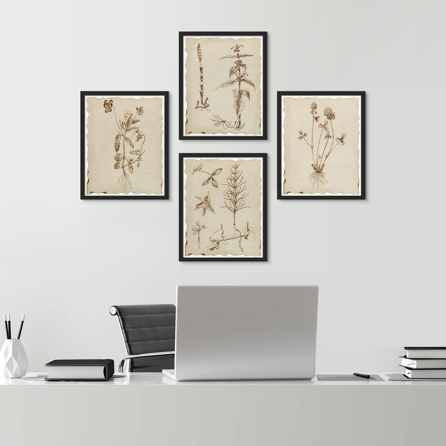 PixonSign Framed Wall Art Sepia Vintage Classic Flower Art, Set of 4 ...