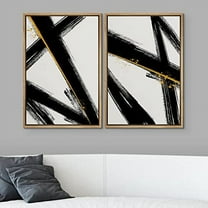 PixonSign Framed Wall Art Set Black Gold Paint Stroke Collage Abstract Geometric Canvas Prints Graffiti & Street Modern Art Decorative for Living Room, Bedroom, Office - 24"x36" Natural