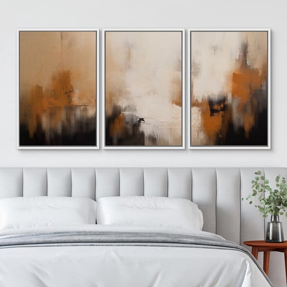 PixonSign Framed Wall Art Set Black & Orange Paint Stroke Graffiti Patterns Artwork Neutral Minimalism Bohemian Multicolor Cool Modern Prints for Home Decor - 24"x36"x3 Panels White