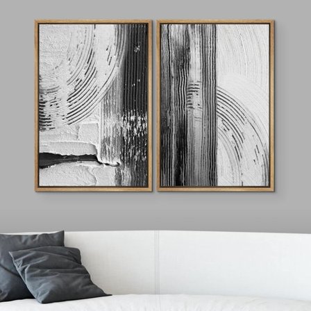 PixonSign Framed Wall Art Set Black White Industrial Paint Strokes Abstract Geometric Canvas Prints Graffiti & Street Modern Art Decorative for Living Room, Bedroom, Office - 24"x36" Natural