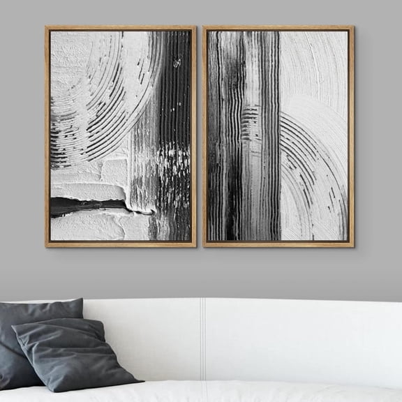 PixonSign Framed Wall Art Set Black White Industrial Paint Strokes Abstract Geometric Canvas Prints Graffiti & Street Modern Art Decorative for Living Room, Bedroom, Office - 24"x36" Natural