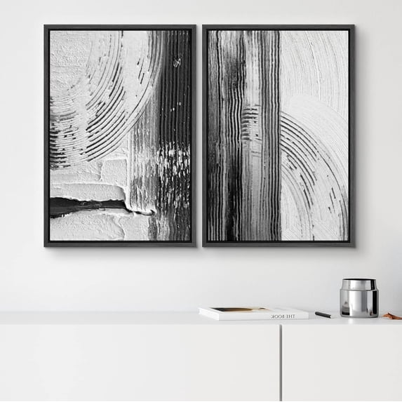 PixonSign Framed Wall Art Set Black White Industrial Paint Strokes Abstract Geometric Canvas Prints Graffiti & Street Modern Art Decorative for Living Room, Bedroom, Office - 24"x36" Black