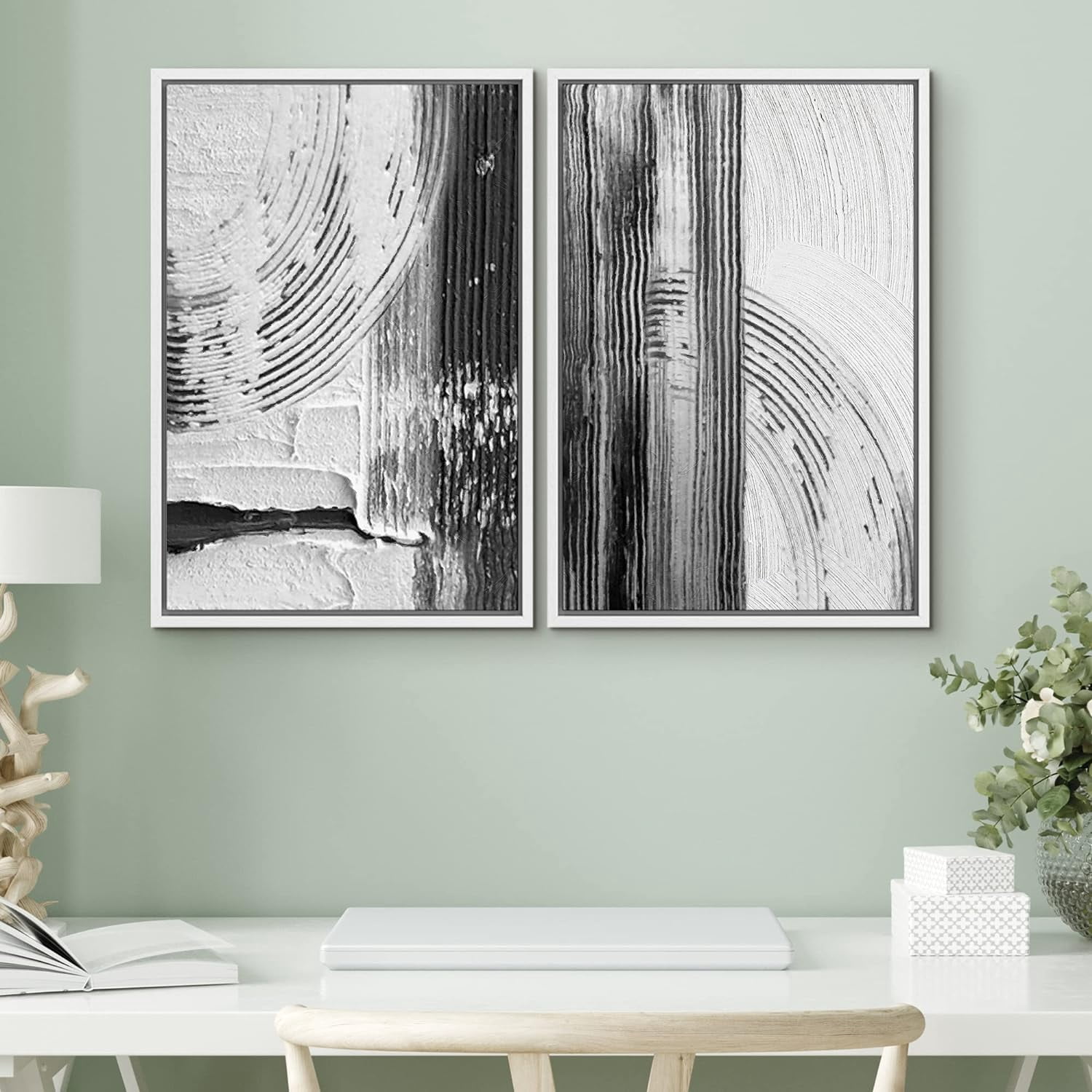 PixonSign Framed Wall Art Set Black White Industrial Paint Strokes ...