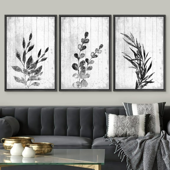 PixonSign Framed Wall Art Set Black and White Leaves Silhouette Decorative Shapes Prints Nature Modern Art Rustic Relax/Calm Warm for Living Room, Bedroom, Office - 16"x24"x3 Black