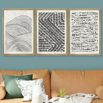 PixonSign Framed Wall Art Set Black & White Pastel Geometric Wheat Landscape Artwork Personalized Nature Modern Prints Colorful Nordic Calm/Zen for Home Decor - 24"x36"x3 Panels Natural