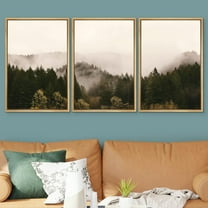 PixonSign Framed Wall Art Set Brown Foggy Mountains Nature Wilderness Photography Abstract Rustic Print Wall Decor Pine Trees Modern Art for Living Room, Bedroom, Office - 24"x36"x3 Natural