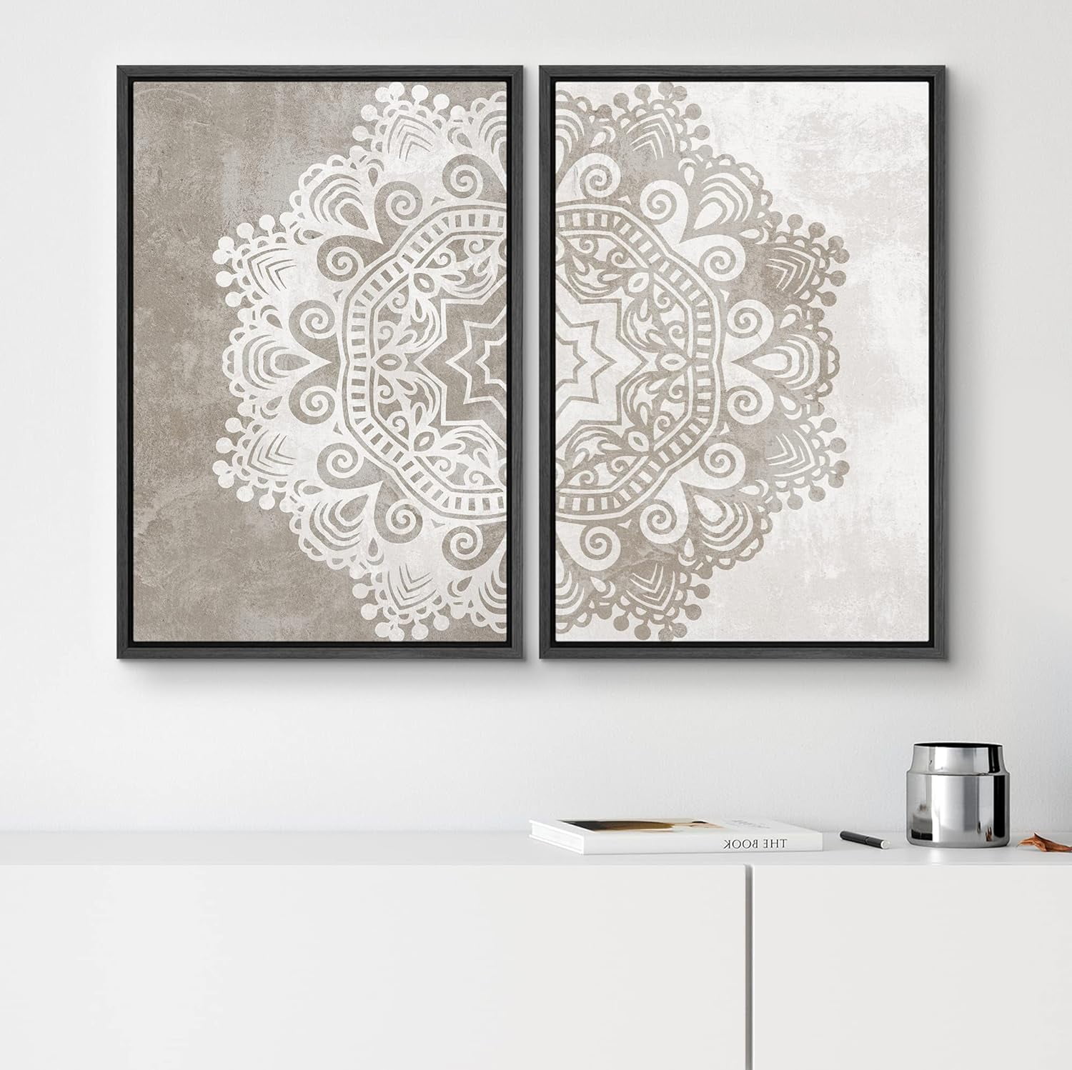 Fresh Look at Pixonsign Framed Wall Art Set Duotone Cultural Indian Mandala Pattern