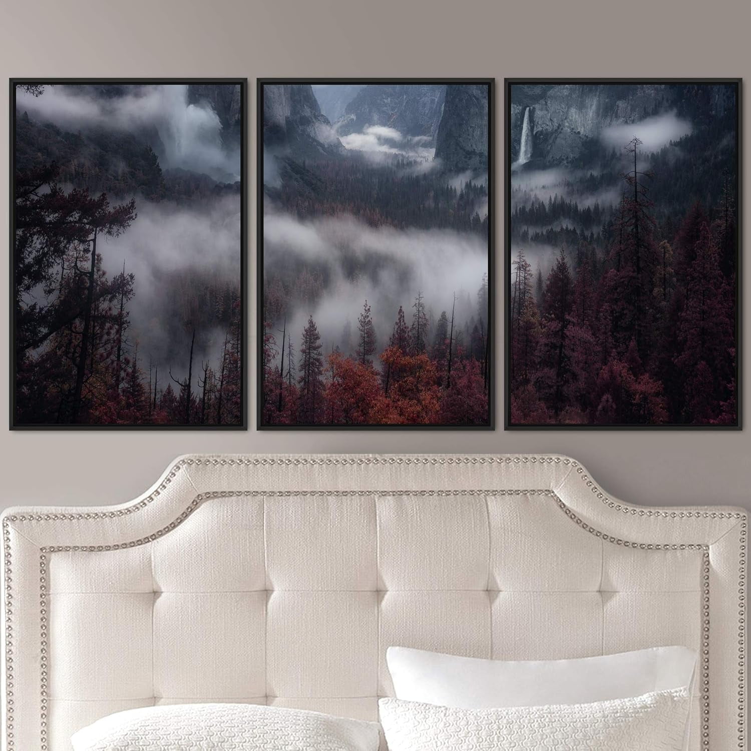 PixonSign Framed Wall Art Set Foggy Red Pine Forest Home Artwork Nature ...