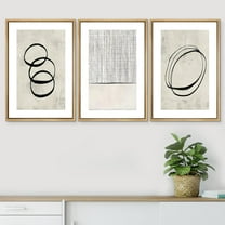 PixonSign Framed Wall Art Set Geometric Ring Grid Landscape Graffiti & Street Canvas Print Abstract Cozy Neutral Modern Art Nordic for Living Room, Bedroom, Office - 24"x36"x3 Natural