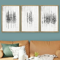 PixonSign Framed Wall Art Set Group of Black and Gray Fir Trees Canvas Prints Nature Botanical Minimalist Modern Art Decorative for Living Room, Bedroom, Office - 24"x36"x3 Natural