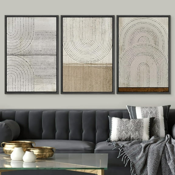 PixonSign Framed Wall Art Set Grunge Circle Polygon Collage Abstract Geometric Cozy Neutral Prints Minimalism Modern Art Decorative Boho for Living Room, Bedroom, Office -24"x36"x3 Black