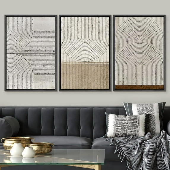 PixonSign Framed Wall Art Set Grunge Circle Polygon Collage Abstract Geometric Cozy Neutral Prints Minimalism Modern Art Decorative Boho for Living Room, Bedroom, Office -24"x36"x3 Black