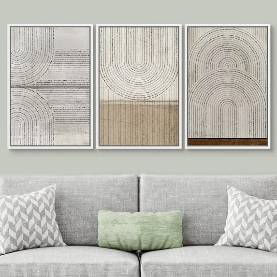 PixonSign Framed Wall Art Set Grunge Circle Polygon Collage Abstract Geometric Cozy Neutral Prints Minimalism Modern Art Decorative Boho for Living Room, Bedroom, Office -16"x24"x3 White