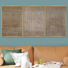 PixonSign Framed Wall Art Set Grunge Geometric Brown Line Art Graffiti & Street Patterns Abstract Artwork Neutral Minimalism Bohemian Cool Modern Prints for Home Decor - 24"x36"x3 Panels Natural