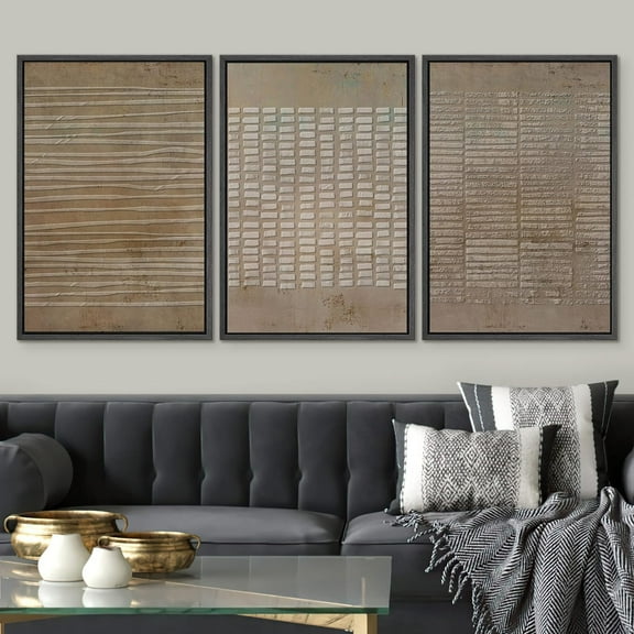 PixonSign Framed Wall Art Set Grunge Geometric Brown Line Art Graffiti & Street Patterns Abstract Artwork Neutral Minimalism Bohemian Cool Modern Prints for Home Decor - 24"x36"x3 Panels Black