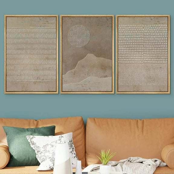 PixonSign Framed Wall Art Set Grunge Minimal Brown Polygons Graffiti & Street Patterns Abstract Artwork Neutral Minimalism Bohemian Nordic Modern Prints for Home Decor - 24"x36"x3 Panels Natural
