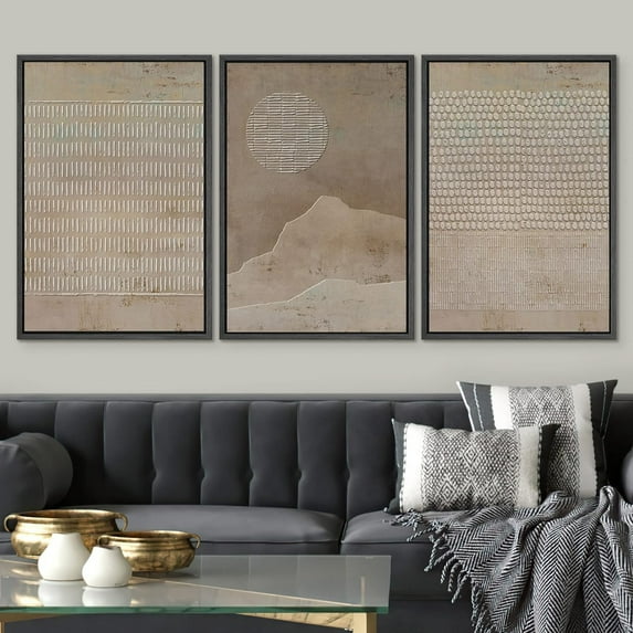 PixonSign Framed Wall Art Set Grunge Minimal Brown Polygons Graffiti & Street Patterns Abstract Artwork Neutral Minimalism Bohemian Nordic Modern Prints for Home Decor - 24"x36"x3 Panels Black