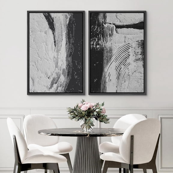 PixonSign Framed Wall Art Set Grunge Vintage Paint Stroke Landscape Abstract Geometric Canvas Prints Graffiti & Street Modern Art Decorative for Living Room, Bedroom, Office - 24"x36" Black