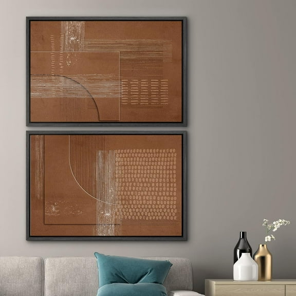 PixonSign Framed Wall Art Set Mid-Century Brown Polygon Landscape Abstract Canvas Prints Geometric Splicing Modern Art Decoration Minimalist for Living Room, Bedroom, Office - 24"x36"x2 Black