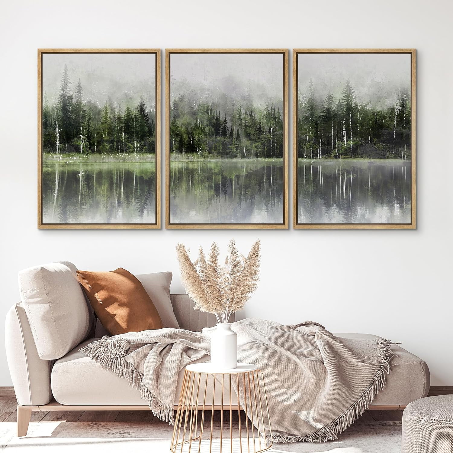 PixonSign Framed Wall Art Set Misty Emerald Green Mountain Range