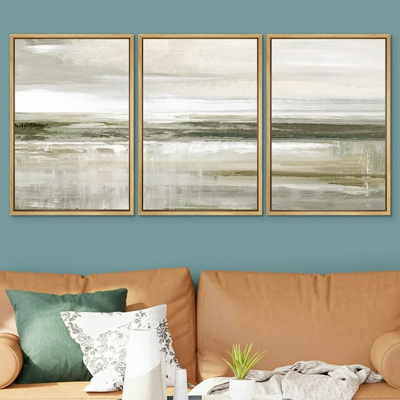 PixonSign Framed Wall Art Set Pastel Brown Country Field Landscape Nature Wilderness Abstract Modern Art Print Decor Scenic Rustic for Living Room, Bedroom, Office - 24"x36"x3 Natural