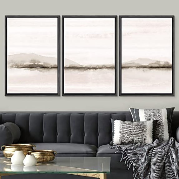 PixonSign Framed Wall Art Set Pastel Sunset Mountain Forest Lake Landscapes Abstract Nature Wilderness Modern Art Decor Minimal Relax/Calm for Living Room, Bedroom, Office - 24"x36"x3 Black