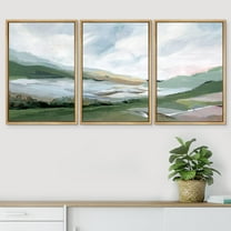 PixonSign Framed Wall Art Set Pastel Watercolor Blue Cloud Sky Mountain Countryside Canvas Print Nature Wilderness Modern Art Decor Scenic Relax/Calm for Bedroom - 24"x36"x3 Panels Natural