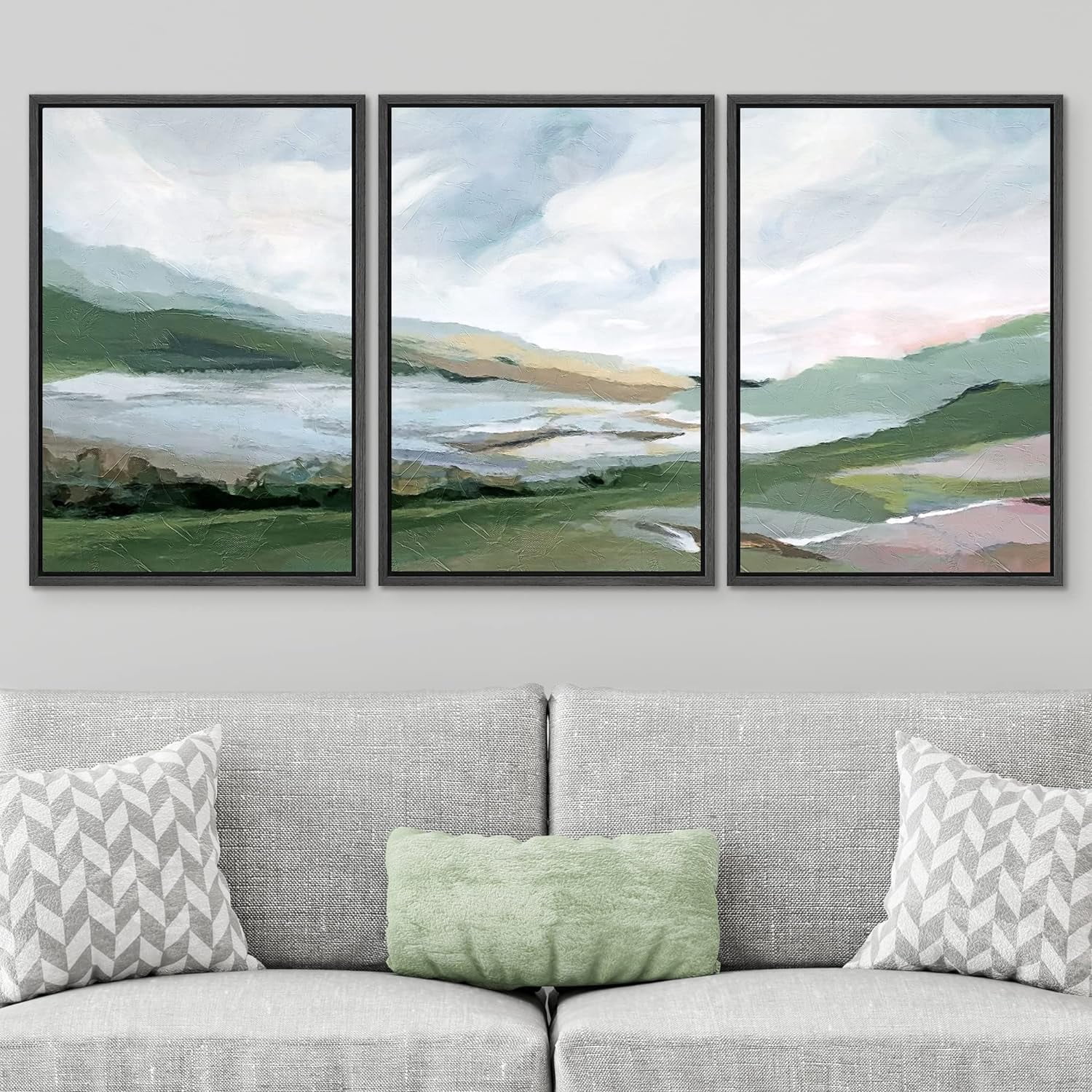 PixonSign Framed Wall Art Set Pastel Watercolor Blue Cloud Sky Mountain ...