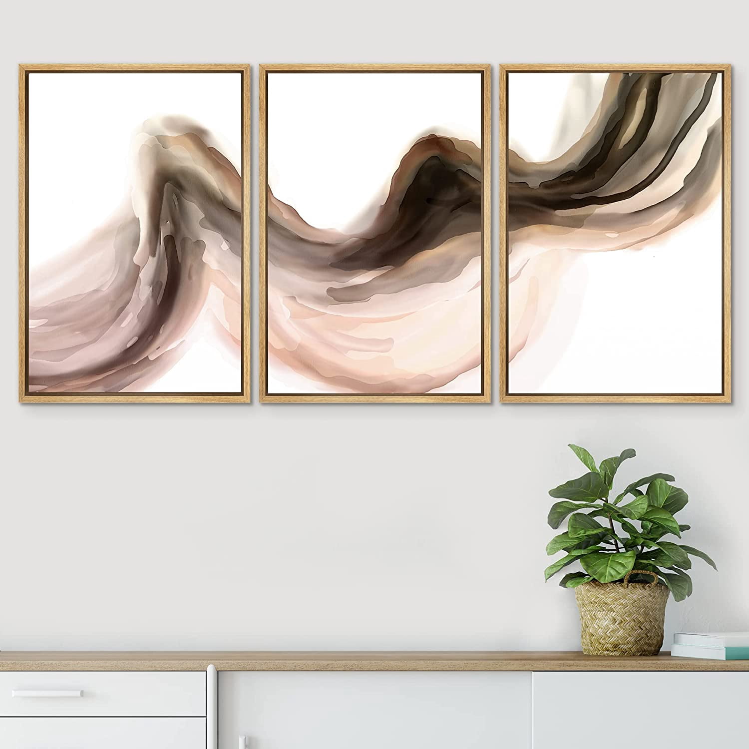 PixonSign Framed Wall Art Set Pastel Watercolor Brown Black Paint ...