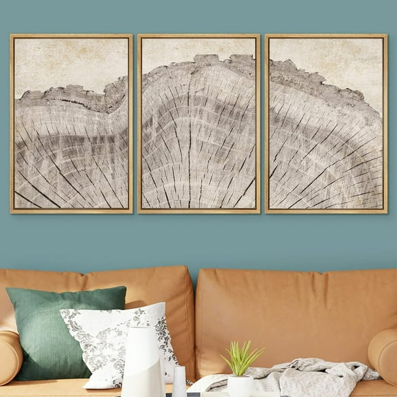 PixonSign Framed Wall Art Set Retro Close Up Oak Wood Tree Rings Nature Wilderness Modern Art Decorative Farmhouse Zen Artwork for Living Room, Bedroom, Office - 24"x36"x3 Natural