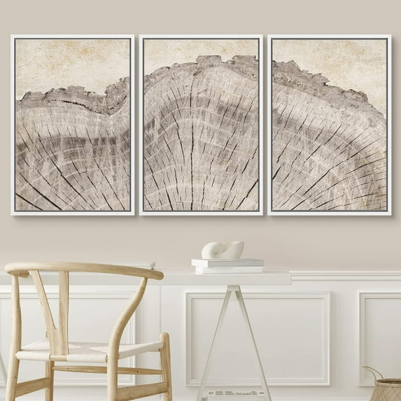 PixonSign Framed Wall Art Set Retro Close Up Oak Wood Tree Rings Nature Wilderness Modern Art Decorative Farmhouse Zen Artwork for Living Room, Bedroom, Office - 24"x36"x3 White