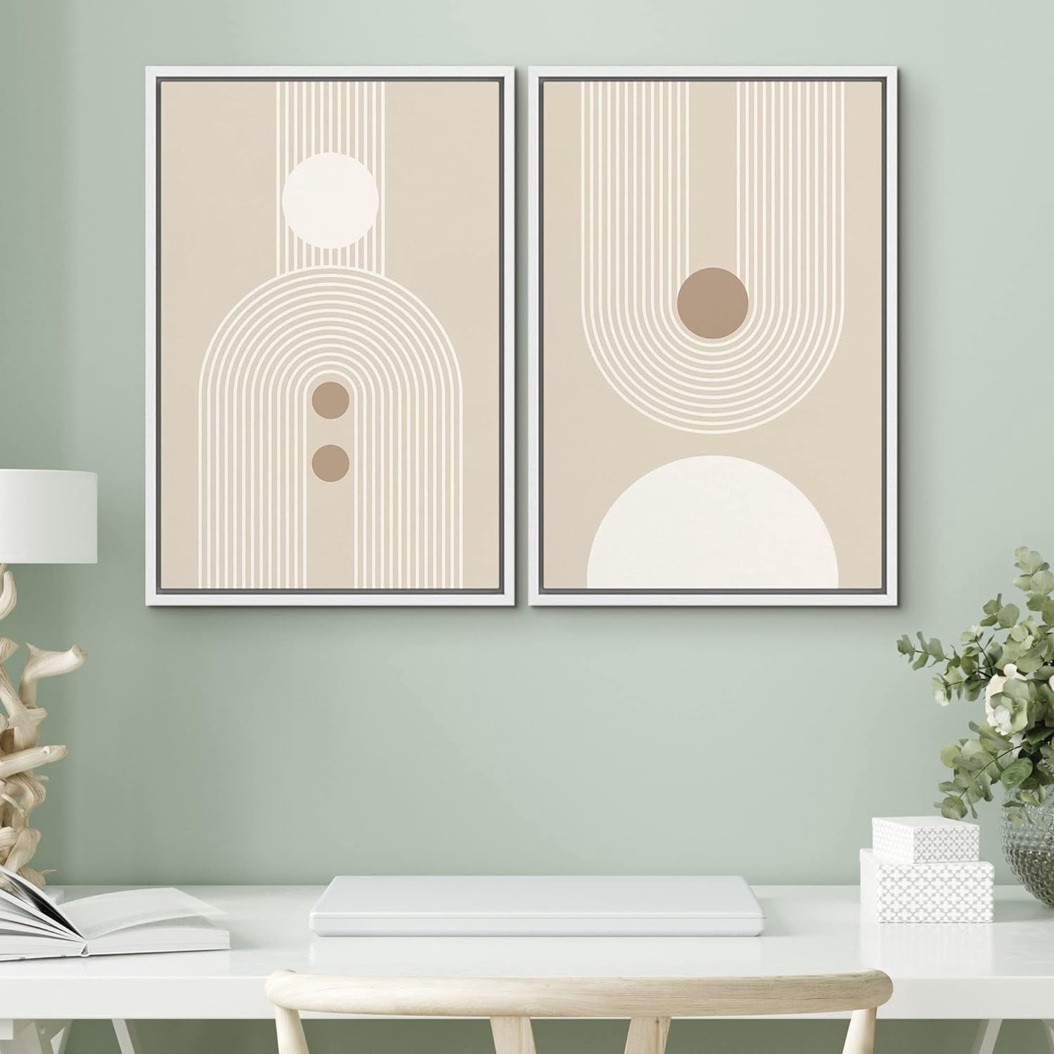 PixonSign Framed Wall Art Set Retro Nordic Mid Century Geometric ...