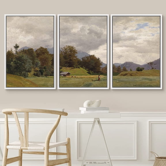 PixonSign Framed Wall Art Set Storm Cloud Pastoral Farm Field Nature Wilderness Modern Artwork Landscape Decor Abstract Fine Art Chic for Living Room, Bedroom, Office - 16"x24"x3 Panels White