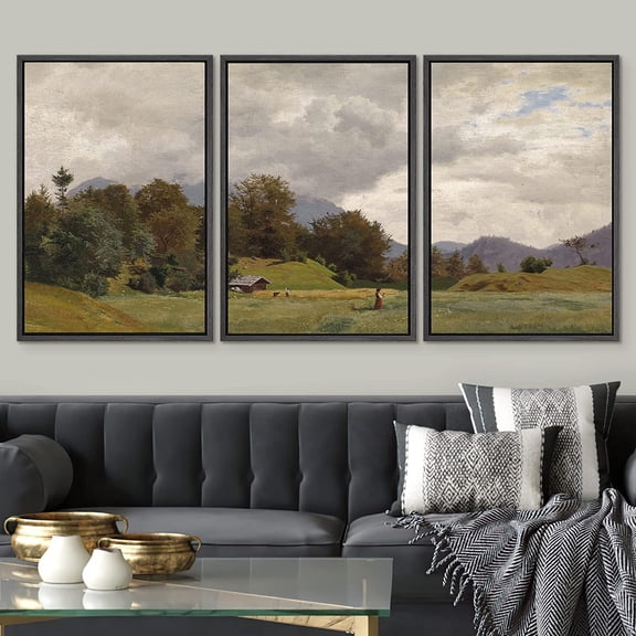 PixonSign Framed Wall Art Set Storm Cloud Pastoral Farm Field Nature Wilderness Modern Artwork Landscape Decor Abstract Fine Art Chic for Living Room, Bedroom, Office - 24"x36"x3 Panels Black